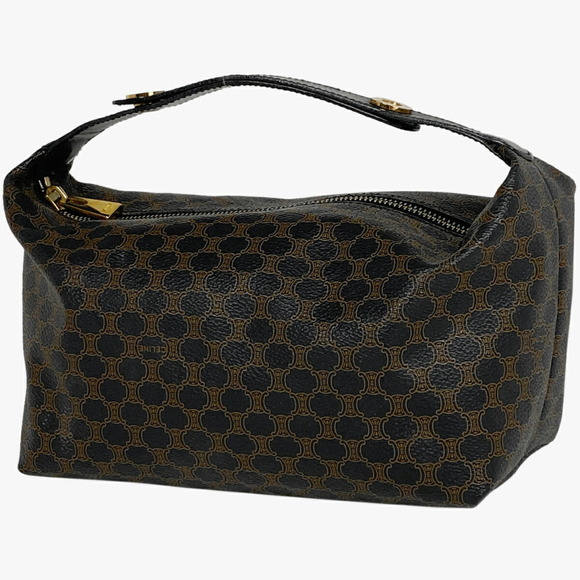 Celine Macadam Pattern Pouch Canvas Handbag Black Brown - Picture 1 of 7